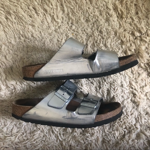 Silver metallic Birkenstock Arizona soft footbed 39 - Picture 2 of 7